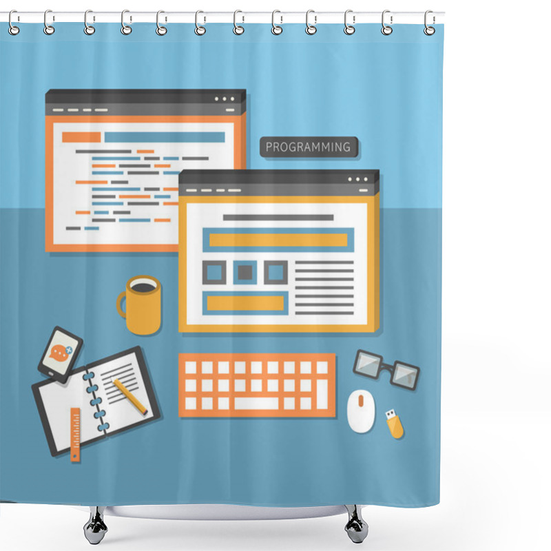 Personality  Flat Design Concept Of Programmer Workflow Shower Curtains