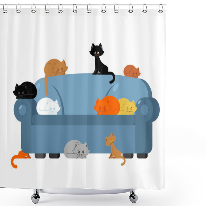 Personality  Many Cats On Couch. Kittens On Sofa. Furniture Cat Lady  Shower Curtains