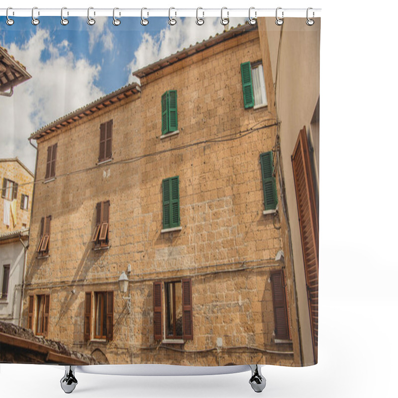 Personality  Windows With Brown And Green Shutters In Orvieto, Rome Suburb, Italy  Shower Curtains