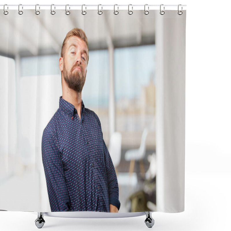 Personality  Blond Businessman With Happy Expression Shower Curtains