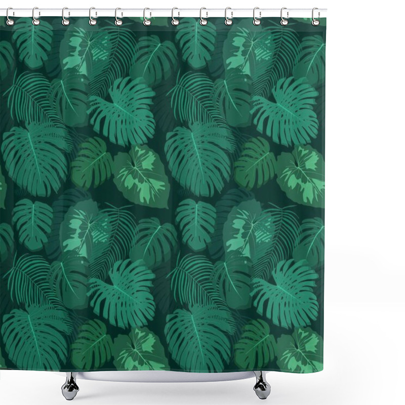 Personality  Seamless Monstera Background. Green Tropical Plant Vector Texture. Jungle Pattern Vector. Shower Curtains