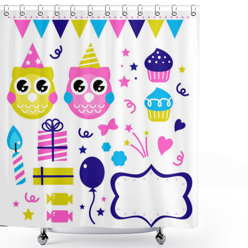 Personality  Cute Owl Party Elements Isolated On White Shower Curtains