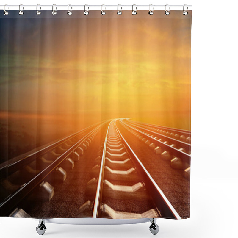 Personality  Empty Railways On Sunset Sky Background Shower Curtains