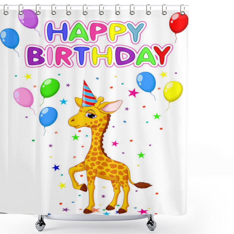 Personality  Giraffe - Birthday Card Background Shower Curtains