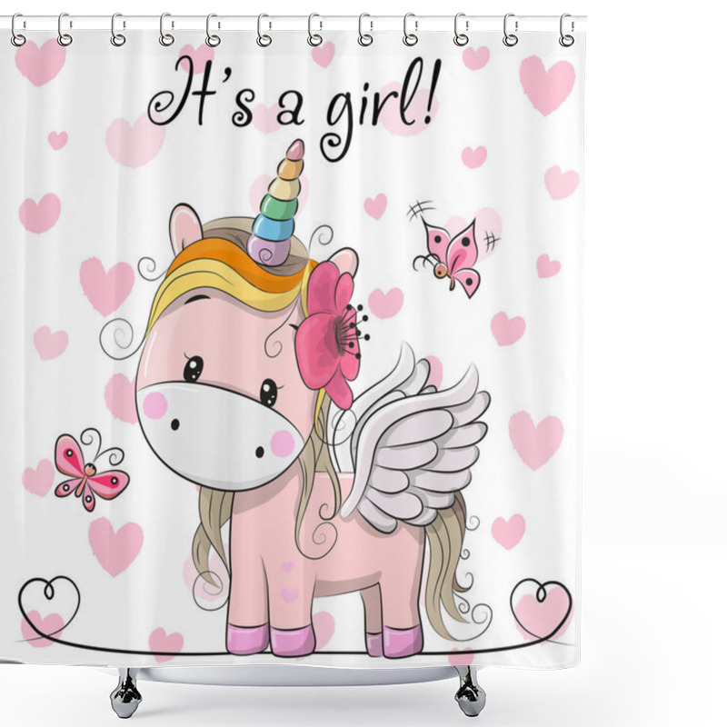 Personality  Baby Shower Greeting Card With Unicorn Girl Shower Curtains