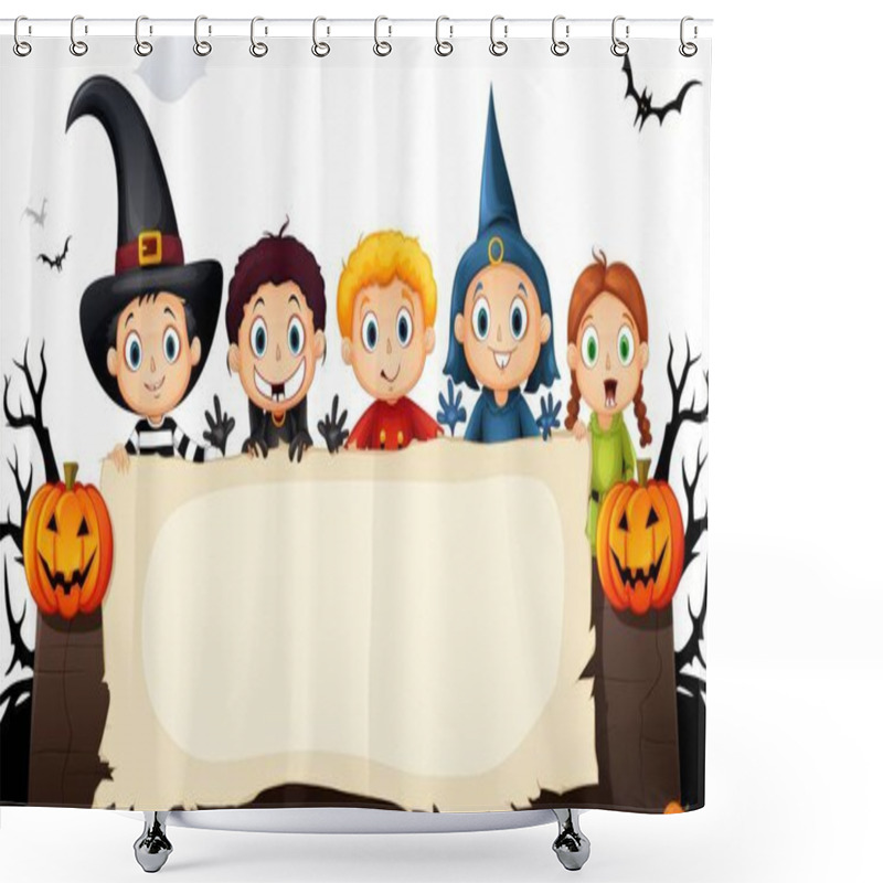 Personality  Set Of Halloween Kids In Costumes Shower Curtains