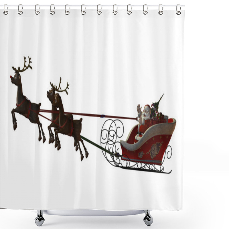 Personality  Santa Claus And His Reindeers Shower Curtains