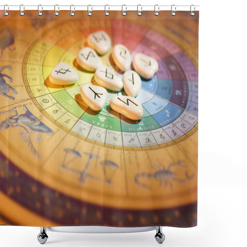 Personality  Rune Stones And Zodiac Wheel Shower Curtains