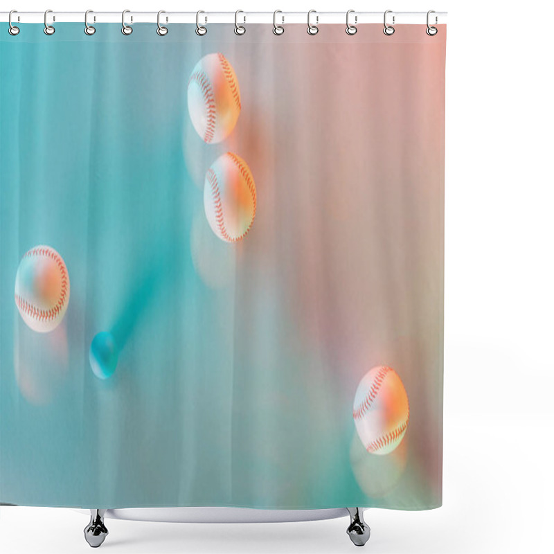 Personality  Motion Blue Of White And Leather Softballs Near Ping Pong Ball On Pink And Blue  Shower Curtains