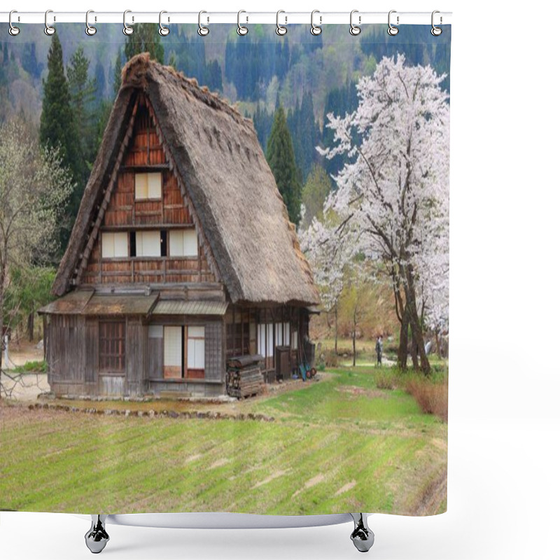 Personality  Shirakawa-go Village, Japan. Landmark Village With Wooden Homes And Thatched Roofs Listed As UNESCO Site. Shower Curtains