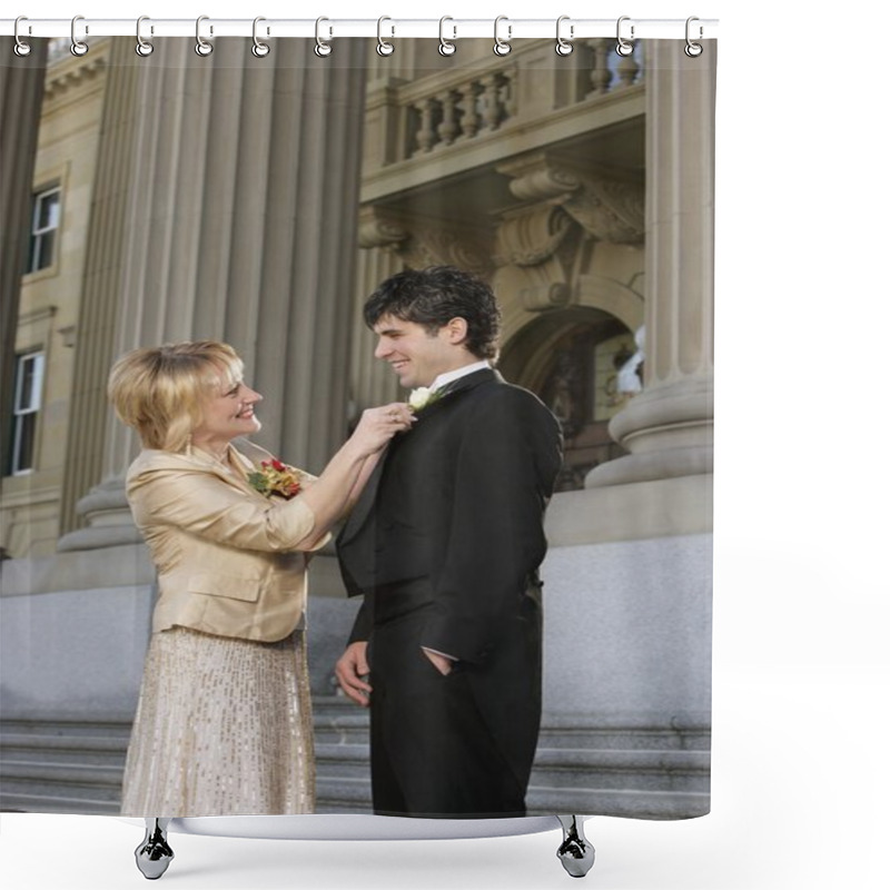 Personality  Groom With His Mother Shower Curtains