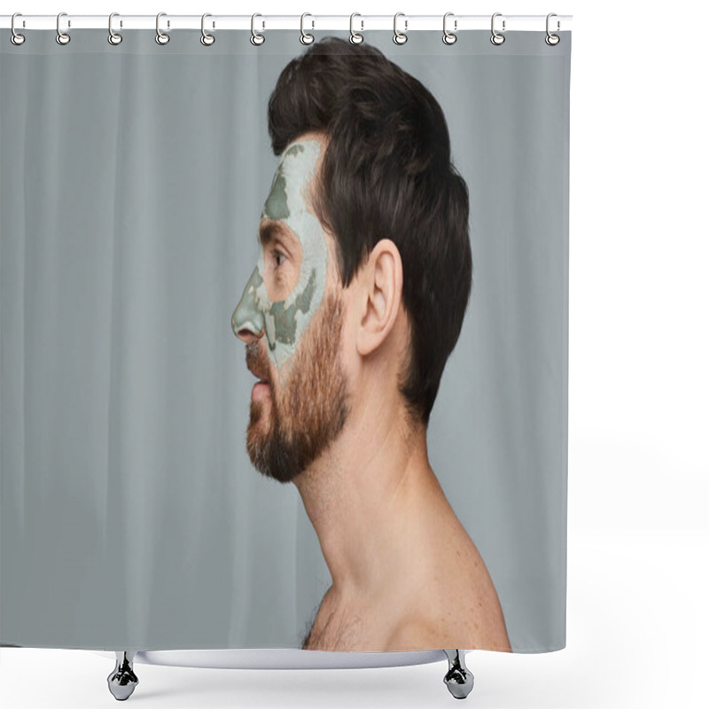 Personality  A Man Wearing A Face Mask And Looking Away. Shower Curtains