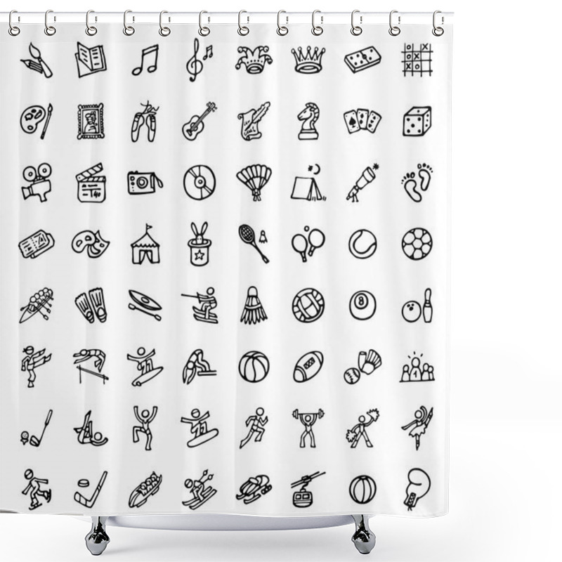 Personality  64 Black And White Hand Drawn Icons - SPORTS & LEISURE Shower Curtains