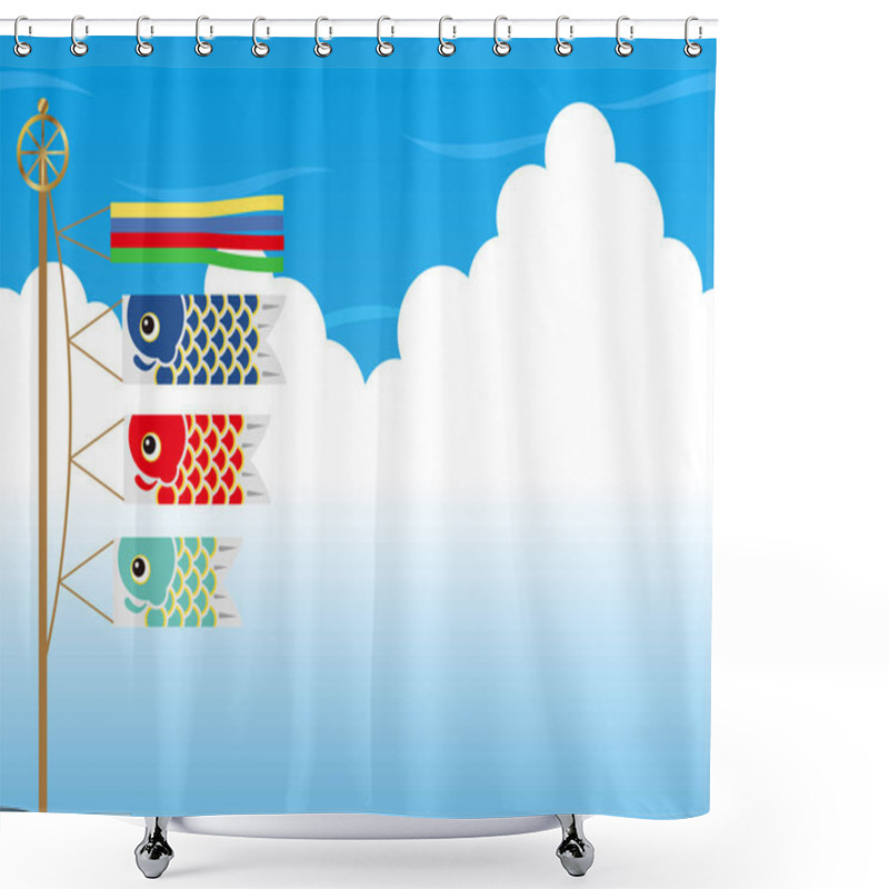 Personality  Seamless Vector Background Illustration With Carp Streamers For The Japanese Kodomo No Hi, The Boys Festival. Horizontally Repeatable. Shower Curtains