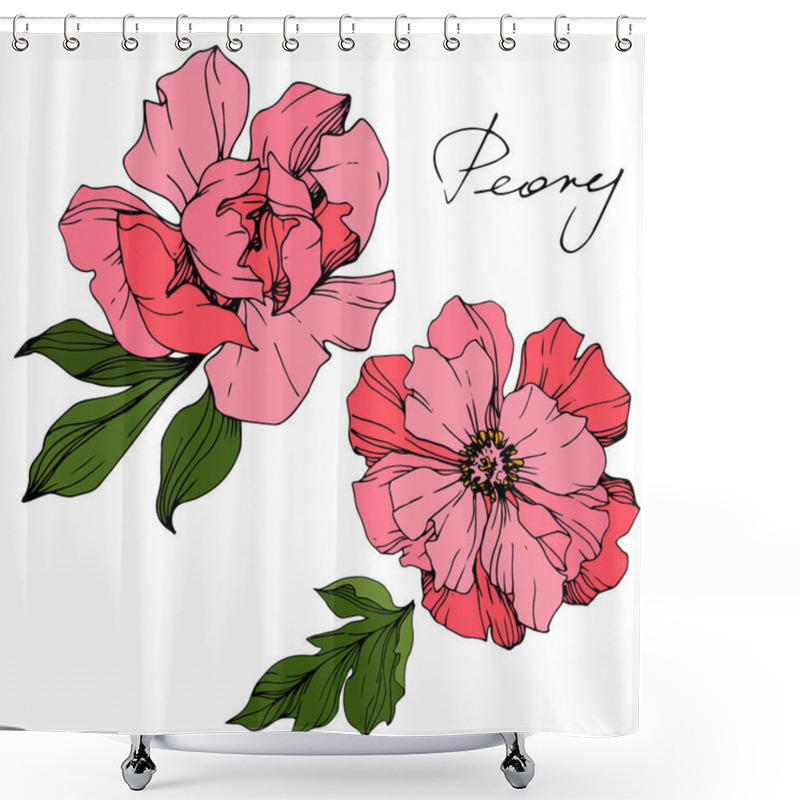 Personality  Vector Pink Peony. Floral Botanical Flower. Engraved Ink Art. Isolated Peony Illustration Element. Shower Curtains