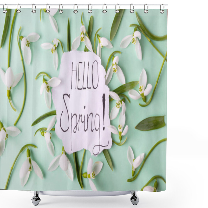 Personality  Hello Spring Calligraphy Note With Snowdrops Shower Curtains