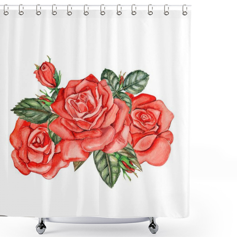 Personality  Watercolor Roses Flowers Composition. Hand Drawn Illustration Of A Blooming Flower Garden. Design For Baby Shower Party, Birthday, Cake, Holiday Celebration Design, Posters,greetings Card,invitation. Shower Curtains