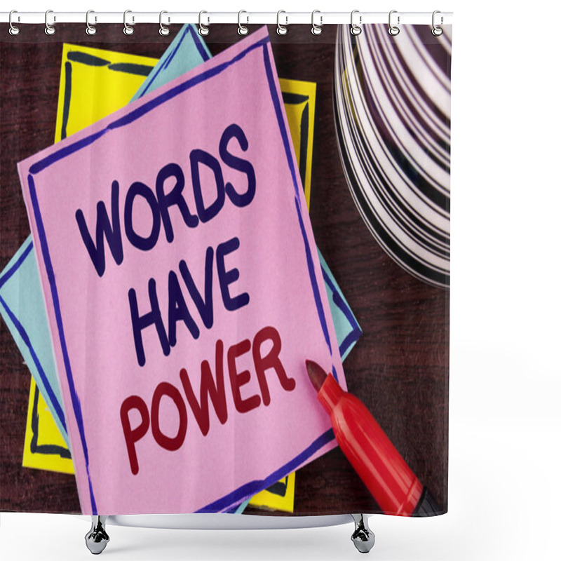 Personality  Word Writing Text Words Have Power. Business Concept For Statements You Say Have The Capacity To Change Your Reality Written On Pink Sticky Note Paper On Wooden Background Cup And Marker Next To It Shower Curtains