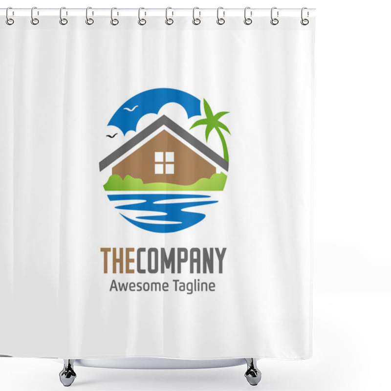 Personality  Green House And Lake Logo Shower Curtains