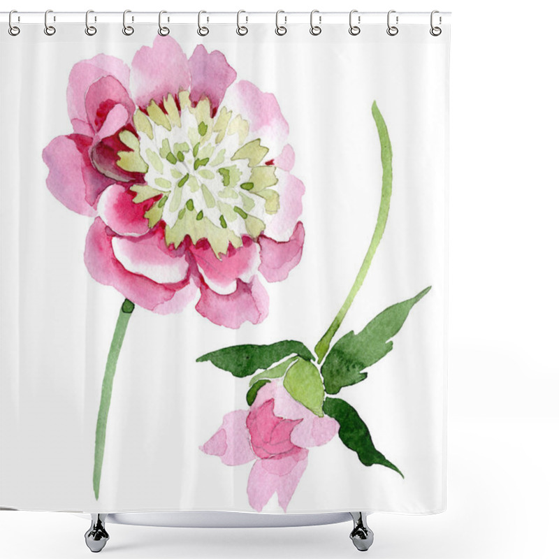 Personality  Beautiful Pink Peony Flowers Isolated On White Background. Watercolour Drawing Fashion Aquarelle. Isolated Peony Flowers Illustration Element. Shower Curtains