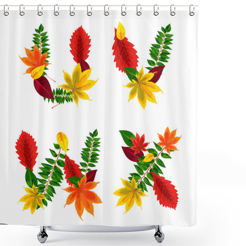 Personality  Set Of Autumn Letters Composed Of Beautiful Red, Yellow, Green And Orange Leaves. Autumn Alphabet. Q, R, S, T. Set Autumn Letters. Letters From The Leaves. Shower Curtains