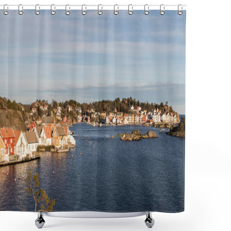 Personality  Gjeving In Tvedestrand, Norway - January 30, 2018: The Small Village Of Gjeving In Tvedestrand, Along The Southern Coast Of Norway Shower Curtains