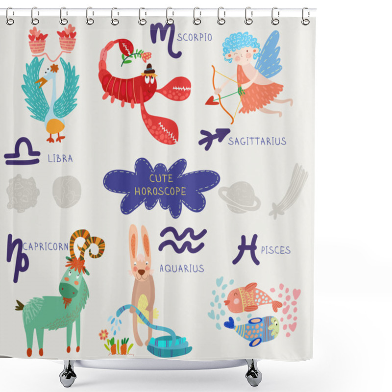 Personality  Cute Horoscope. Zodiac Set. Shower Curtains