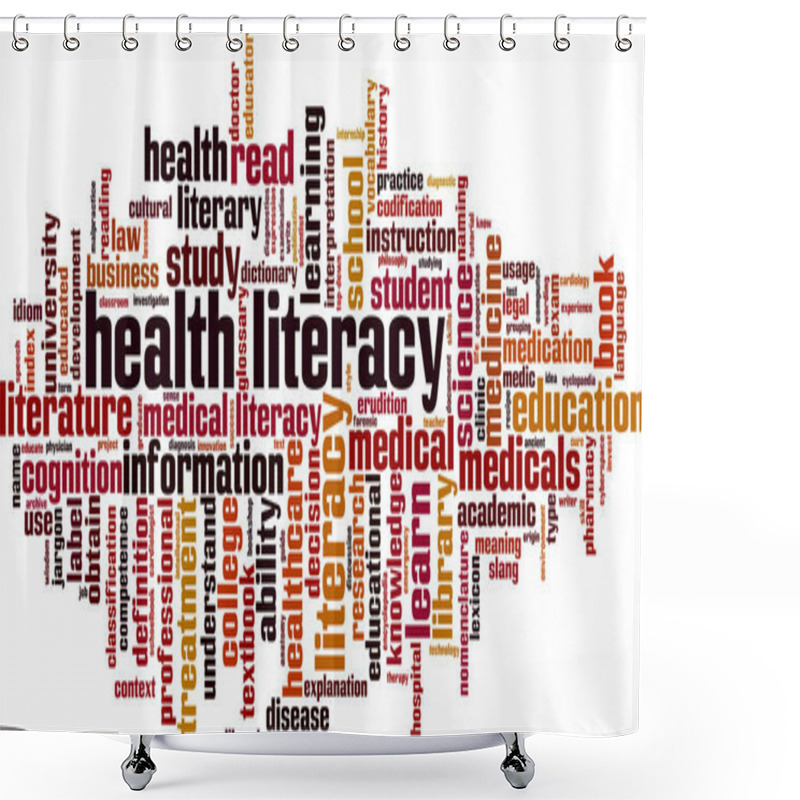 Personality  Health Literacy Word Cloud Concept. Collage Made Of Words About Health Literacy. Vector Illustration Shower Curtains