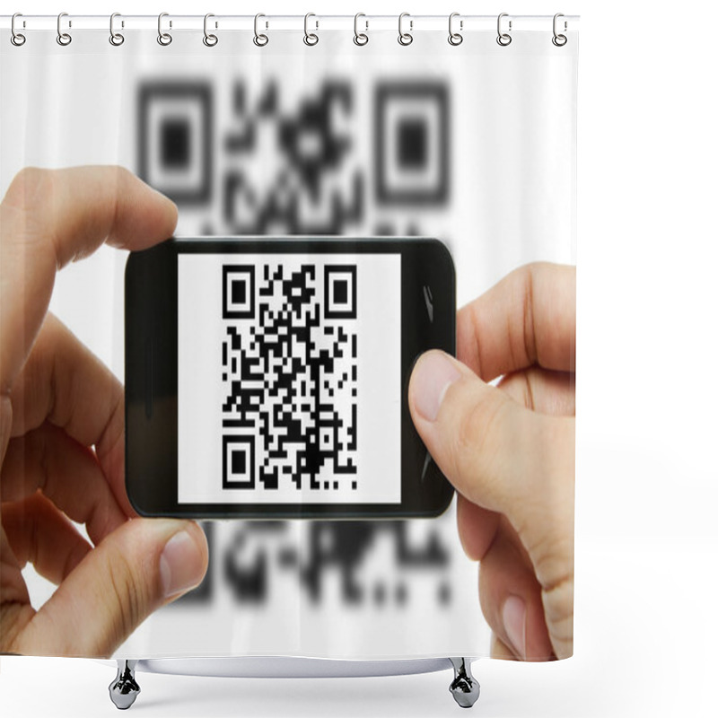 Personality  Scanning QR Code With Mobile Phone Shower Curtains