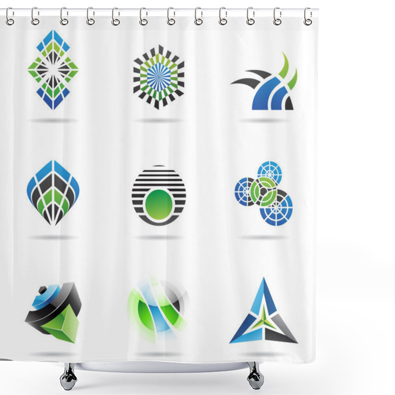 Personality  Abstract Blue Black And Green Icon Set 17 Shower Curtains