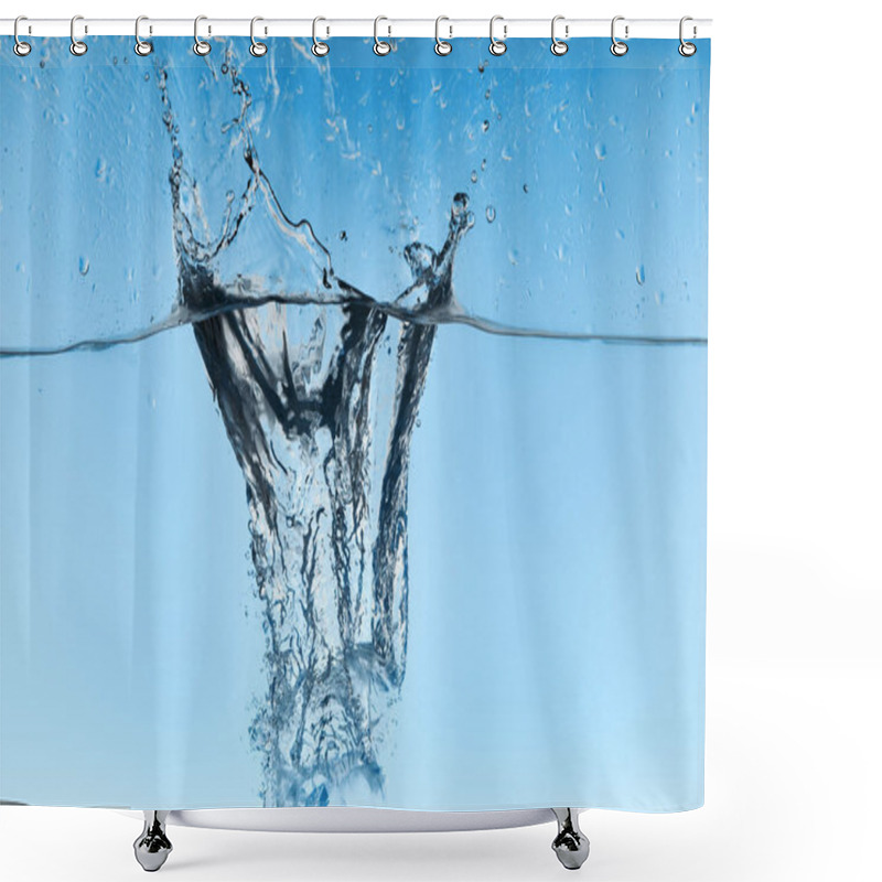 Personality  Clear Water With Falling Ice Cubes And Splash On Blue Background Shower Curtains