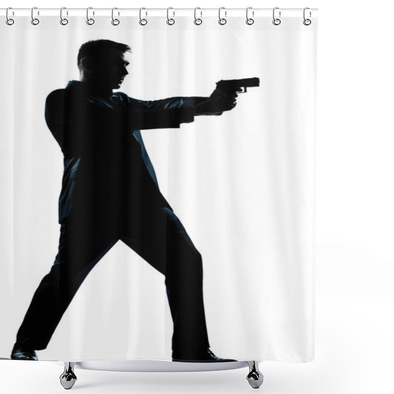 Personality  Silhouette Man Full Length Shooting With Gun Shower Curtains