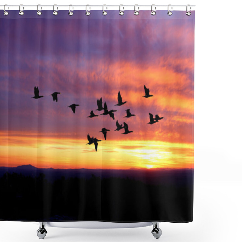 Personality  Landscape During Sunset With Flying Birds  Shower Curtains