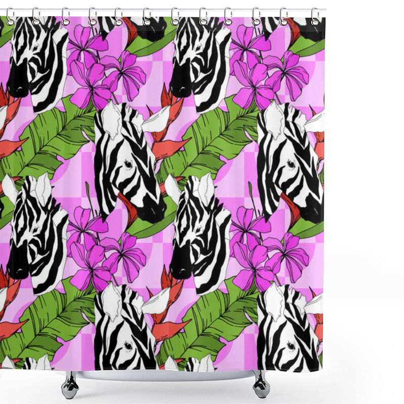 Personality  Vector Exotic Zebra Print Wild Animal Isolated. Black And White Engraved Ink Art. Seamless Background Pattern. Shower Curtains