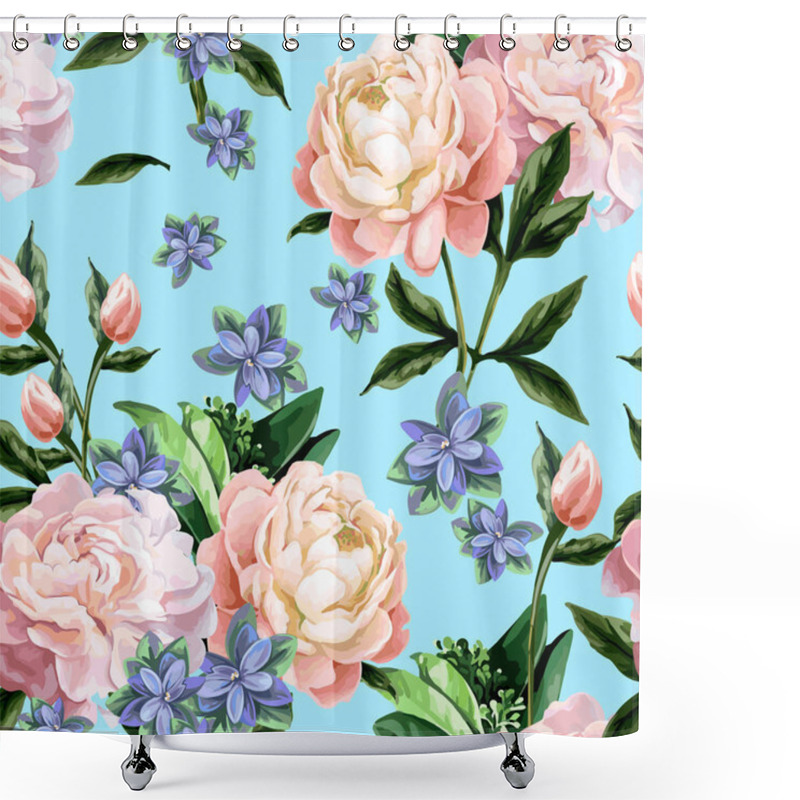 Personality  Seamless Pattern With Peonies. Shower Curtains