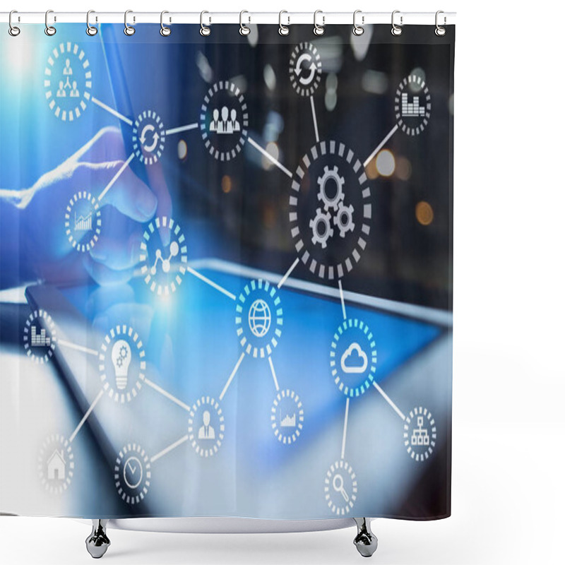 Personality  IOT. Internet Of Things. Automation And Modern Technology Concept. Shower Curtains