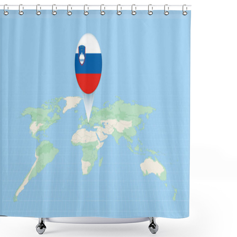 Personality  Location Of Slovenia On The World Map, Marked With Slovenia Flag Pin. Shower Curtains