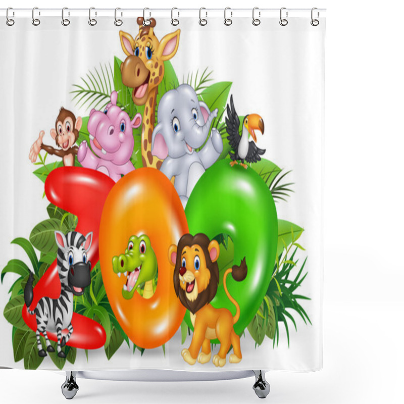 Personality  Illustration Of Word Zoo With Cartoon Wild Animal Shower Curtains