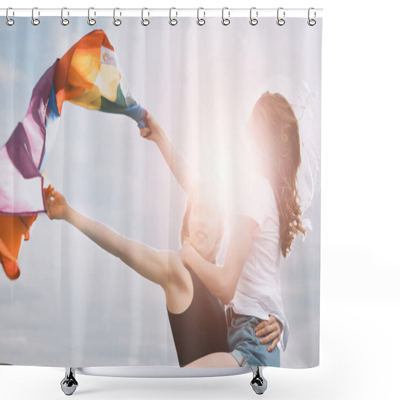 Personality  Homosexual Couple With Lgbt Flag  Shower Curtains