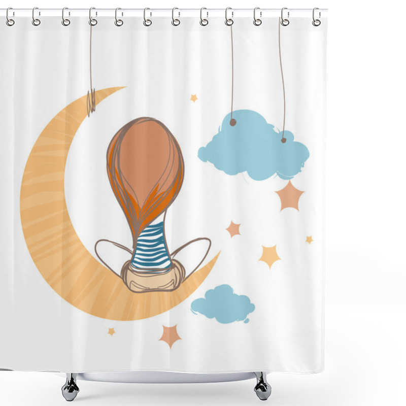 Personality  Girl Sitting On The Moon Shower Curtains