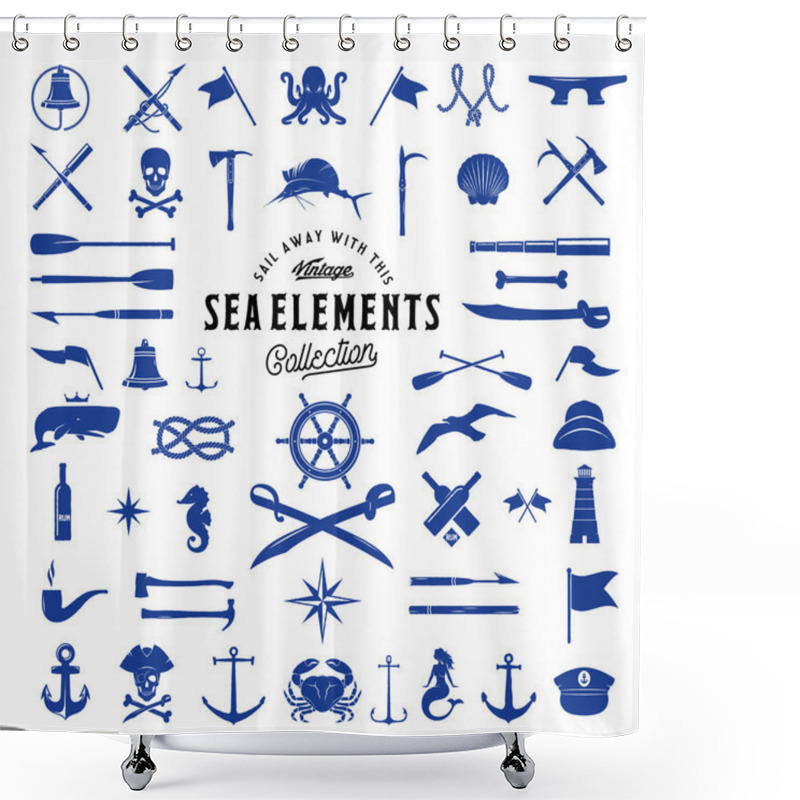 Personality  Vintage Vector Sea Or Nautical Icon Elements Set For Your Retro Labels, Badges And Logos. Shower Curtains