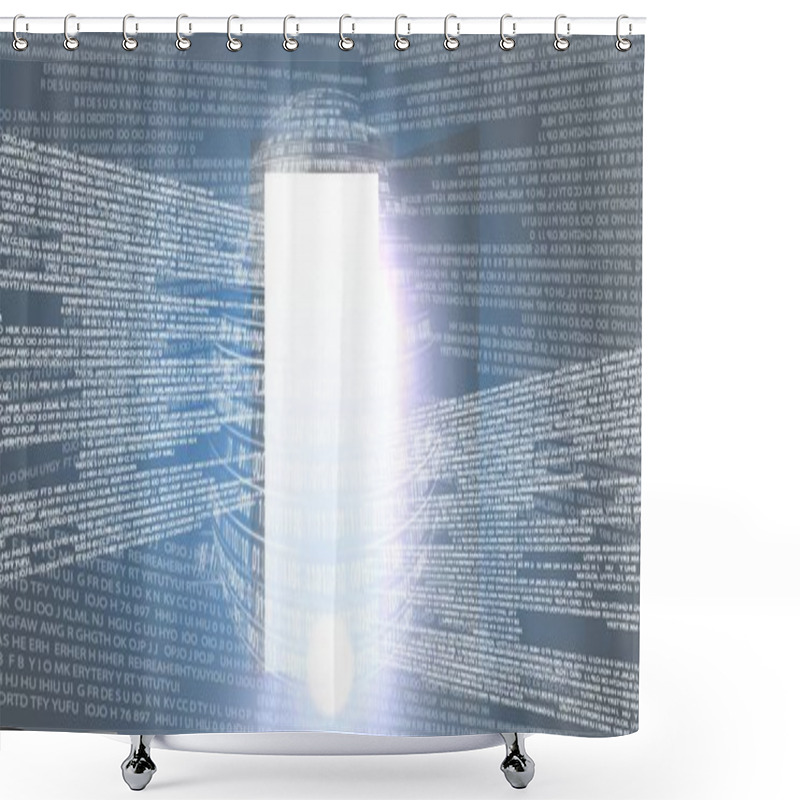 Personality  Digital Composite Of Digital Technology Interface And Open Door Light Source Shower Curtains