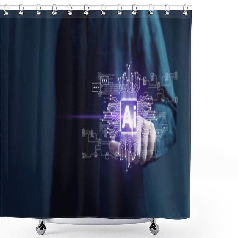 Personality  Artificial Intelligence (AI) And Software Development. The Interplay Between Programming, Data Analysis, And Technology Within A Digital. A High-tech Coding And Data Analysis In A Cloud System. Shower Curtains