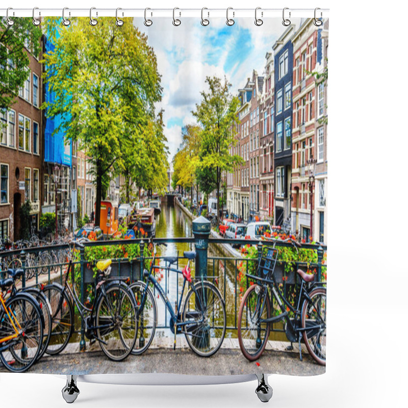 Personality  Amsterdam, The Netherlands - Sept 28, 2018: Historic Gable Houses Along The Bloemgracht Viewed From The Tweede Leliedwarsstreet Bridge In The Historic Jordaan District In The Old Center Of Amsterdam  Shower Curtains