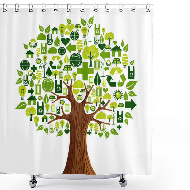 Personality  Go Green Icons Concept Tree Shower Curtains