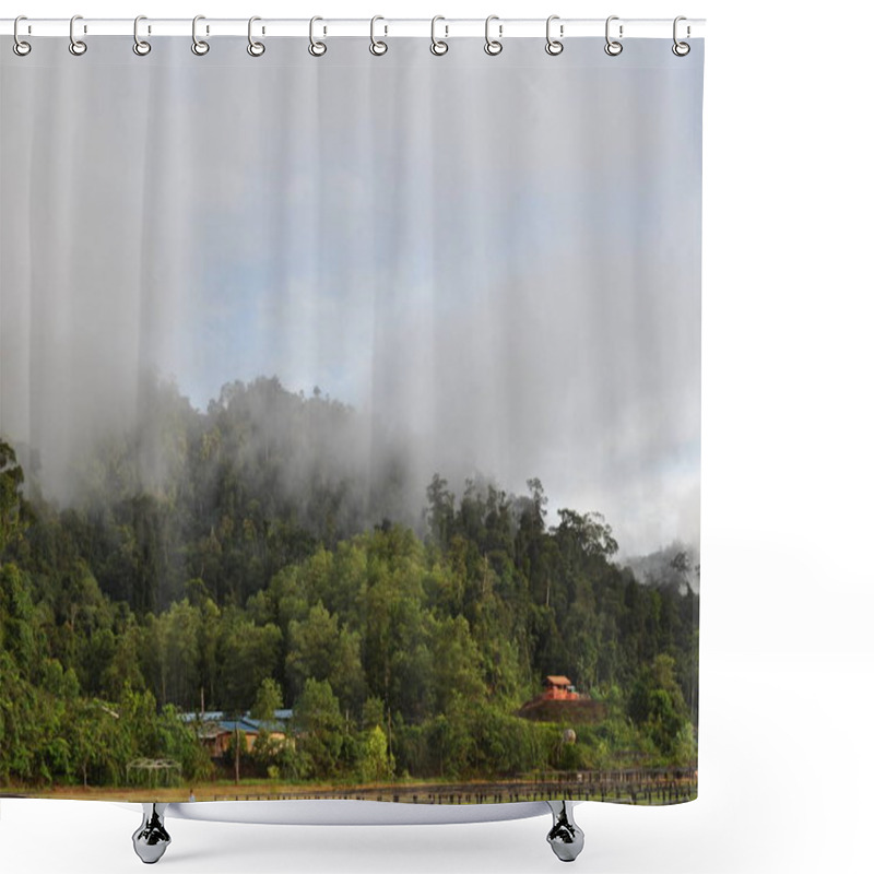 Personality  Miri, Sarawak / Malaysia - October 7, 2019: Amazing Forest And River Views In The Misty Sunrise Hours Shower Curtains