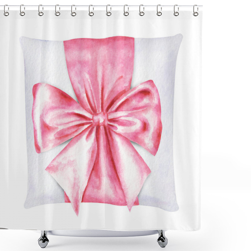 Personality  Watercolor Illustration Of A Pink Satin Bow Elegantly Tied On A Ring Pillow. Perfect For Wedding Designs, Romantic Events, Gift Wrapping Or Feminine Branding. Hand Painted Clip Art With Fine Details. Shower Curtains