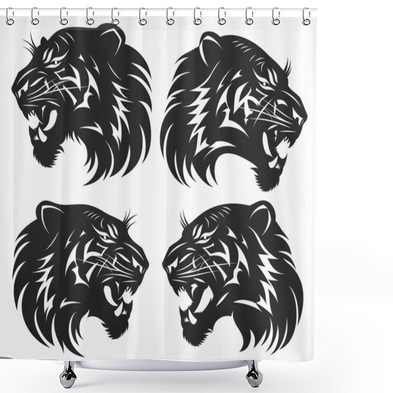 Personality  Four Fierce Tiger Heads With Bold, Artistic Lines And Dramatic Expressions, Showcasing Their Power And Grace. Shower Curtains