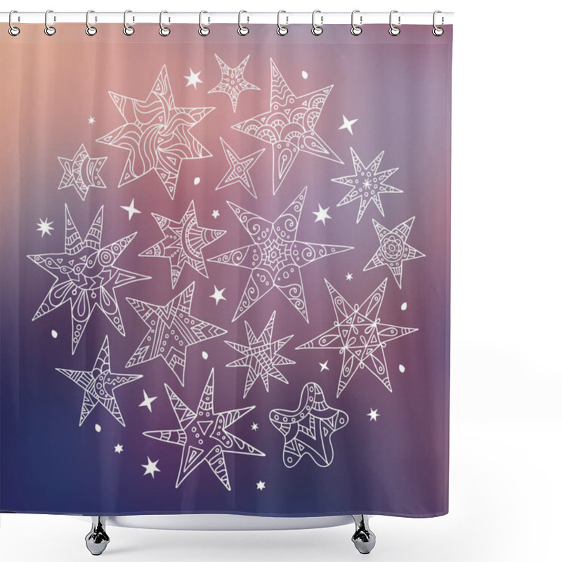 Personality  Banner With A Doodle Stars On Blurry Background. Vector Templates For Invitations, Postcards, Cards. Composition From Hand-drawn Stars. Shower Curtains