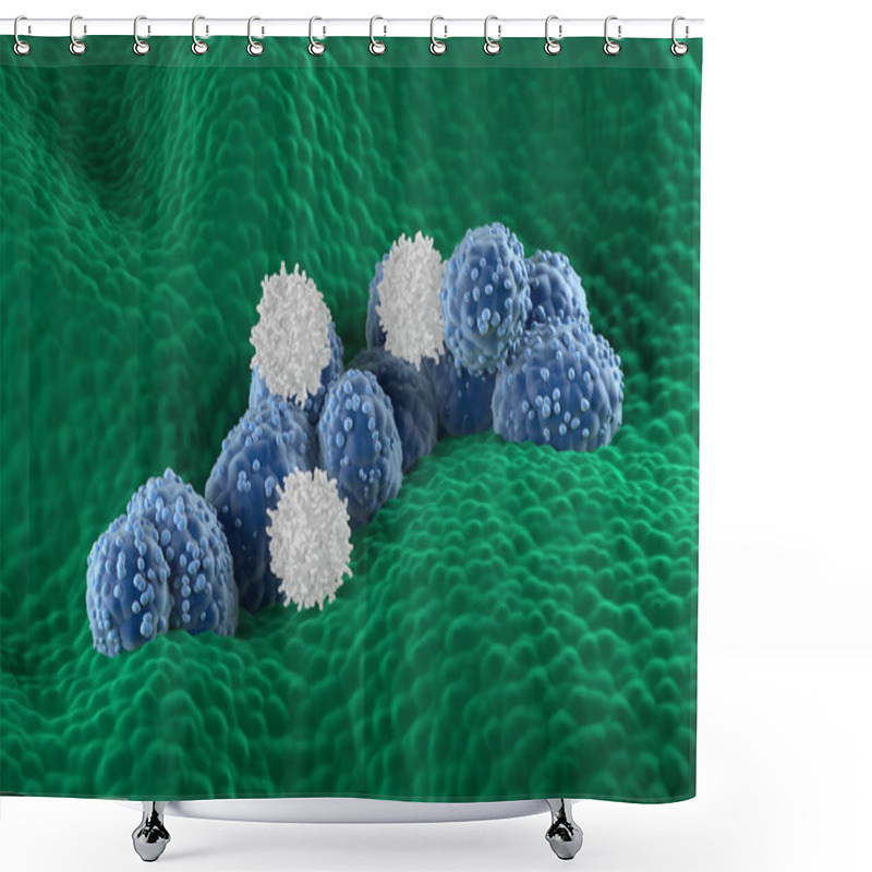 Personality  T-cells Attack Prostate Cancer Cells In The Prostatic Glandular Epithelium - Isometric View 3d Illustration Shower Curtains